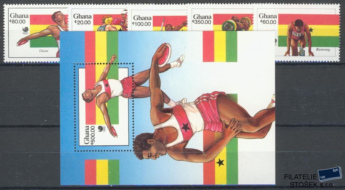 Ghana známky Mi 1205-9+Bl.131