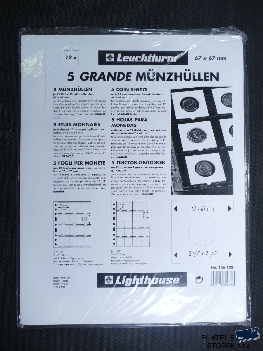 Listy na mince Grande M 12 K - 67 x 67 mm