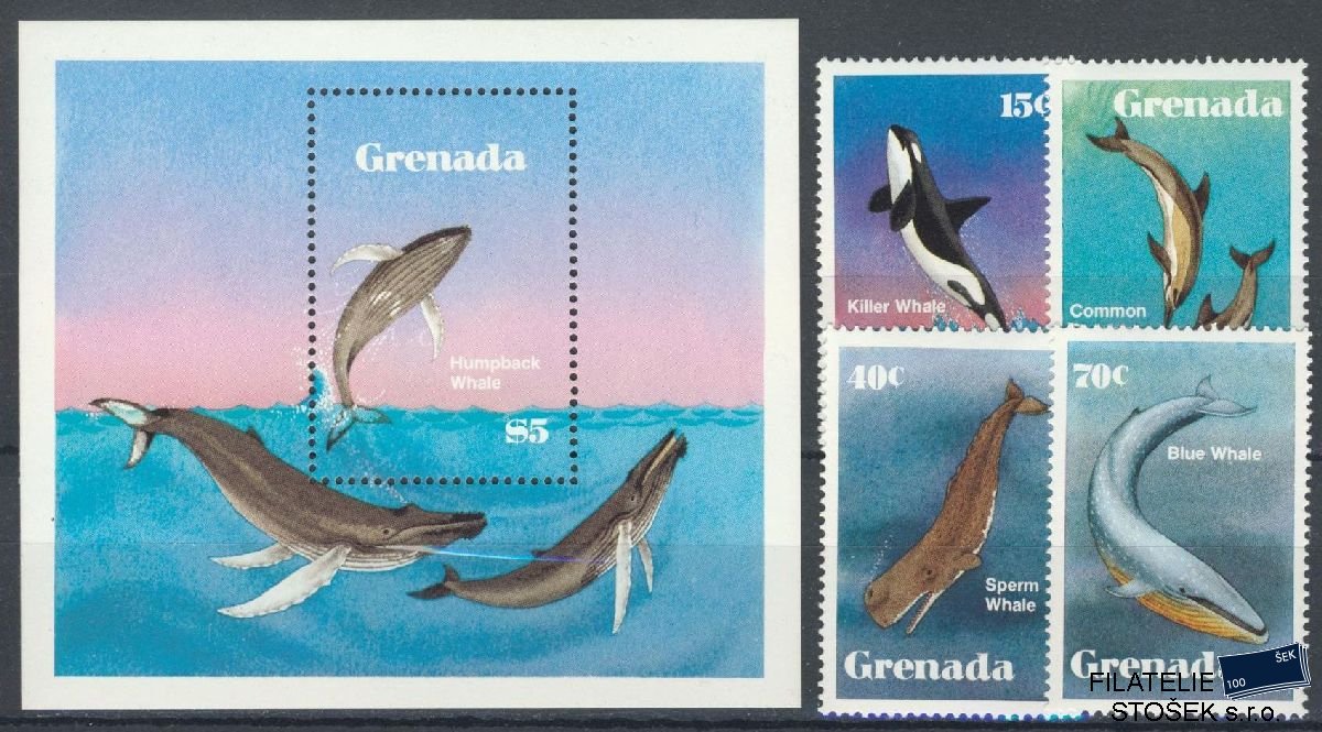Grenada známky Mi 1197-1200 + Bl 112- Ryby