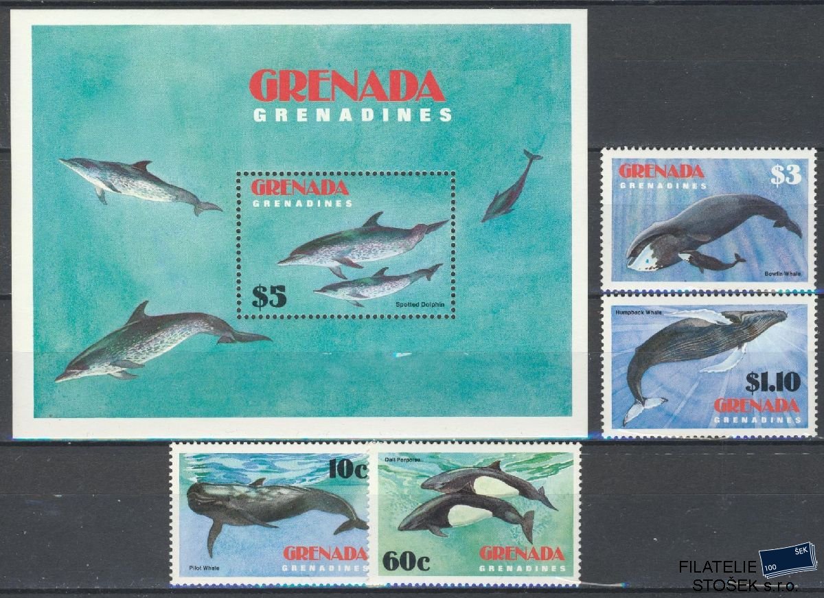 Grenada známky Mi 539-42 + Bl 71 - Ryby
