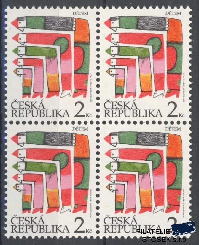 Česká republika známky 41 4 Blok Jasně červená