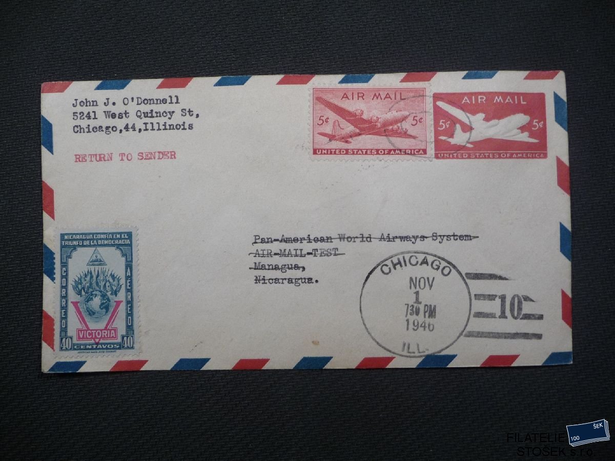 USA celistvosti - Testovací obálky PanAm - Nicaragua