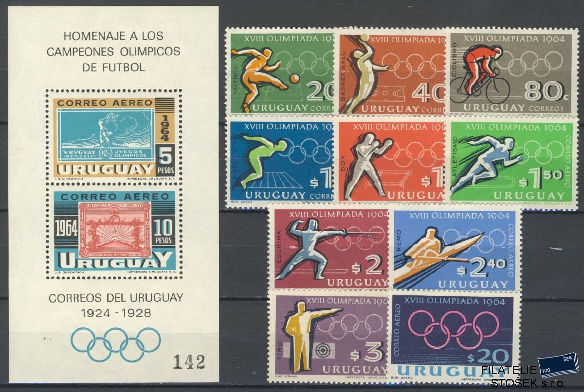 Uruguay známky Mi 1012-21 + Bl 6
