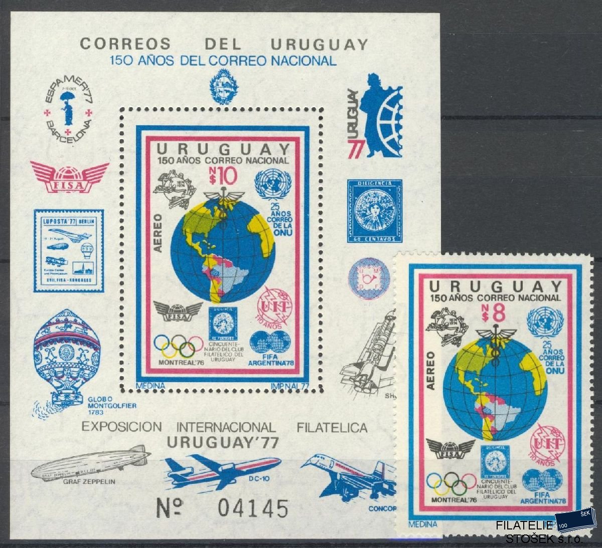 Uruguay známky Mi 1465 + Bl 35