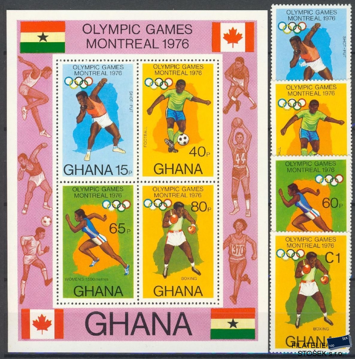 Ghana známky Mi 646-49 + Bl 65
