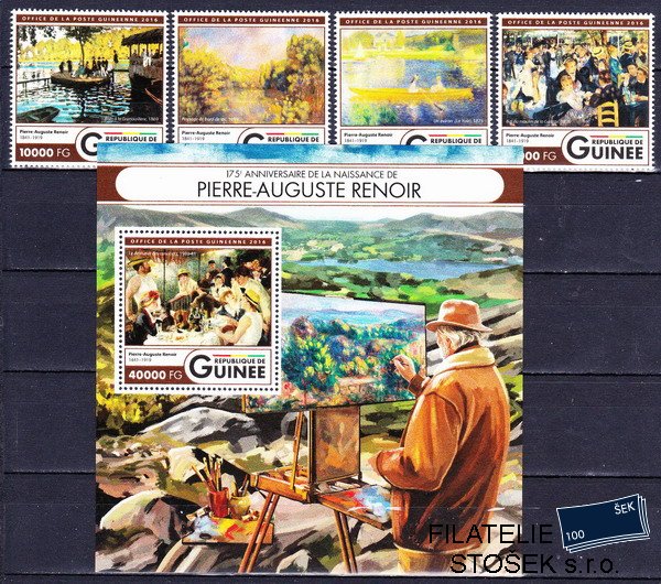 Guinea známky Mi 11981-4+ Bl.2692 Pierre-Auguste Renoir