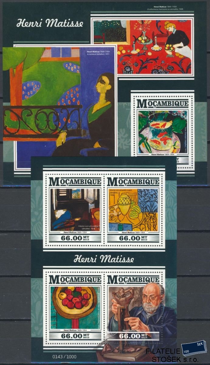 Mocambique známky Mi 8219-22+Bl.1084 Henri Matisse
