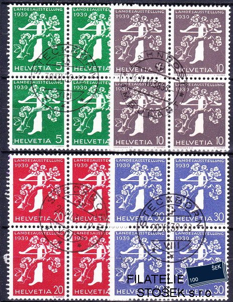 Švýcarsko známky Mi 0344-7 Čtyřbloky