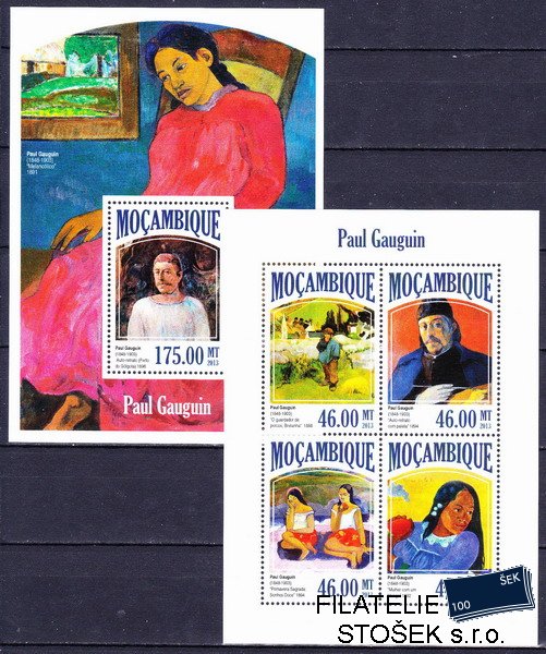 Mocambique známky Mi 7017-20+Bl.843 Paul Gauguin