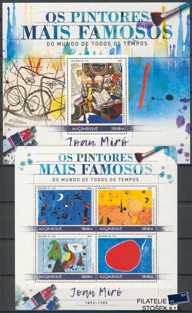 Mocambique známky Mi 9034-7+Bl.1247 Joan Miró