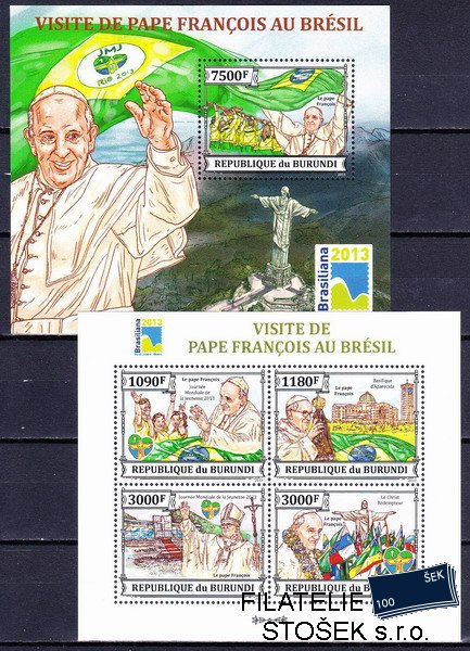 Burundi známky Mi 3303-6+Bl.385 papež František