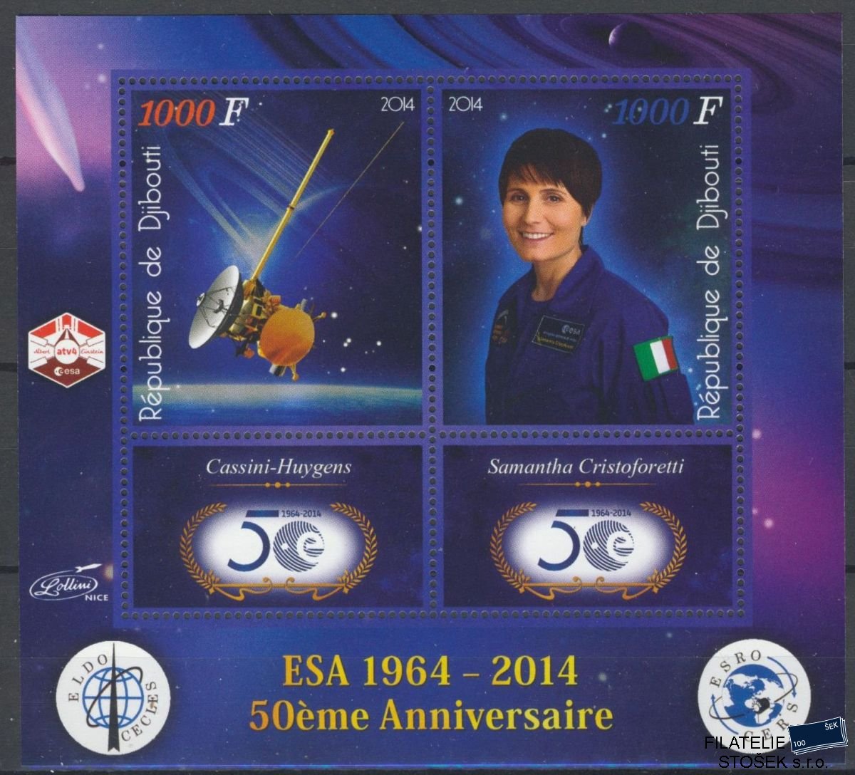 Djibouti známky Mi rok 2014 50. výročí ESA - Samantha Cistoforetti