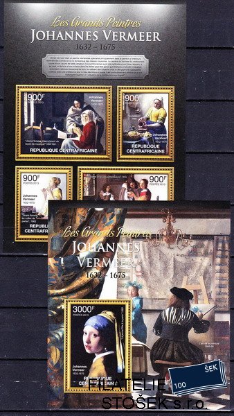 Centrafricaine známky Mi 3937-40+Bl.1002 Johannes Vermeer