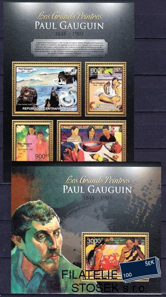 Centrafricaine známky Mi 3972-5+Bl.1009 Paul Gauguin