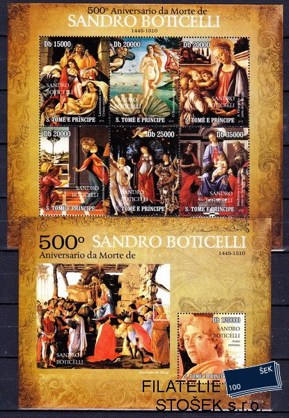 St.Thomas známky Mi 4571-6+Bl.784 Sandro Boticelli