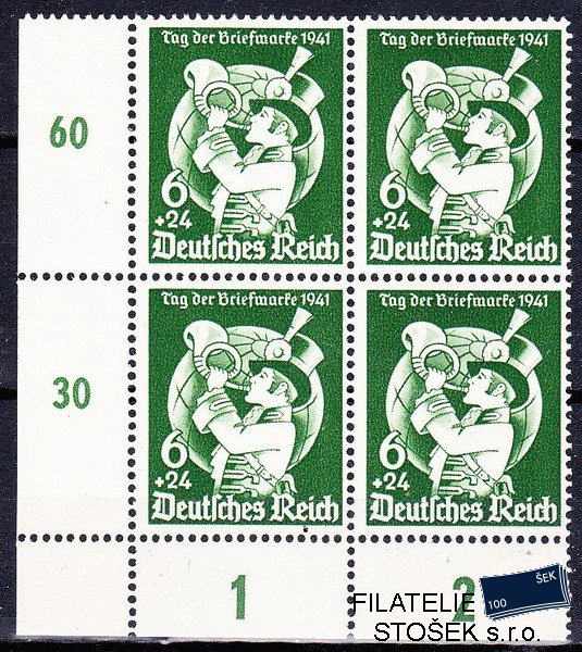 Dt. Reich známky Mi 762 Čtyřblok rohový