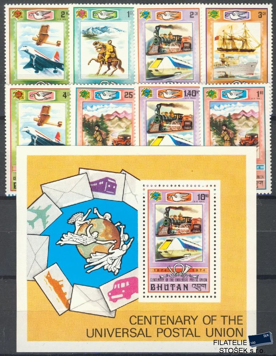 Bhutan známky Mi 592-99 + Bl 66
