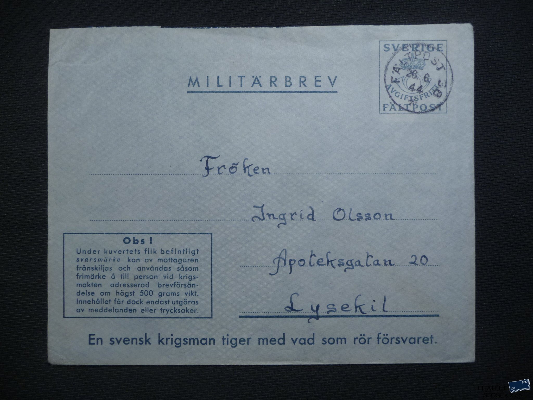 Švédsko celistvosti - Militärbrief - Fältpost