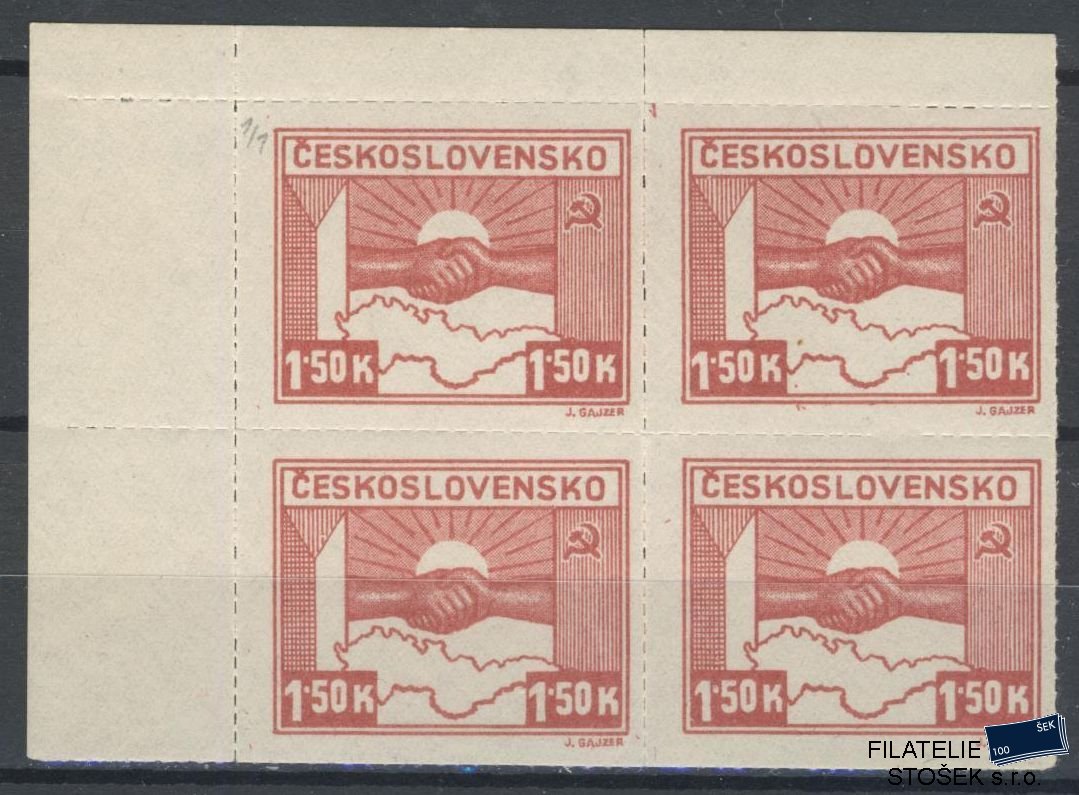 ČSSR známky 353 4 Blok Rohový - Vynechaný průsek