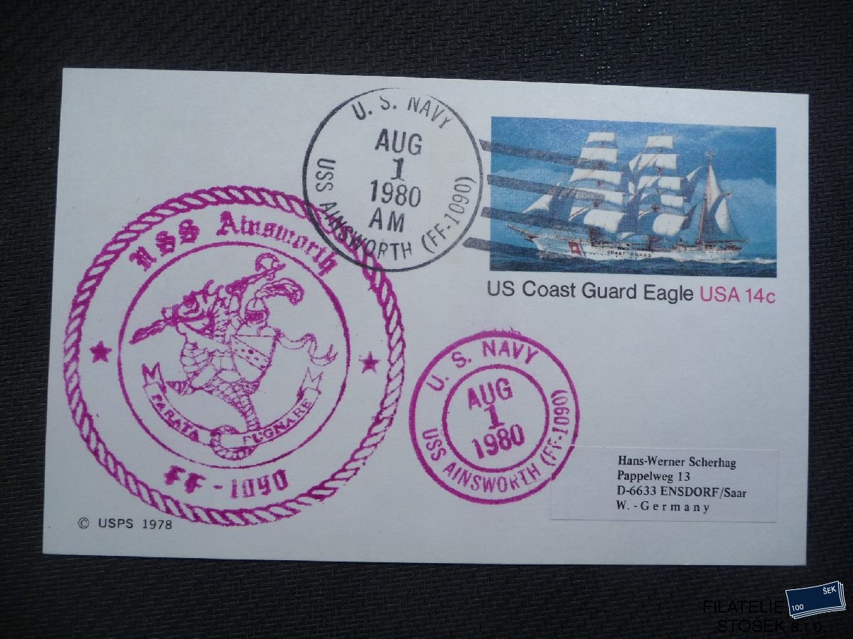 Lodní pošta celistvosti - USA - USS Ainsworth