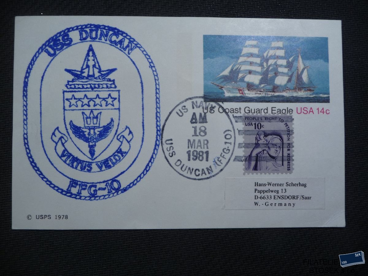 Lodní pošta celistvosti - USA - USS Duncan
