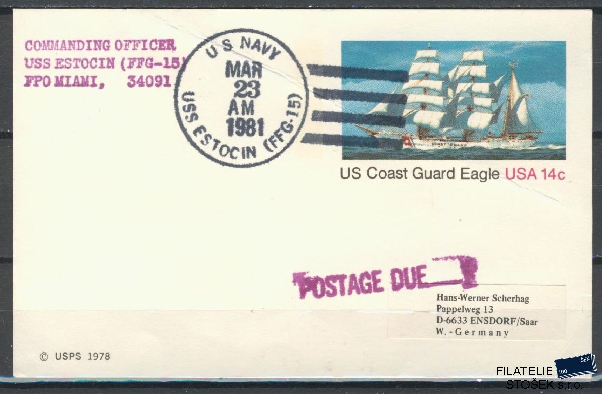 Lodní pošta celistvosti - USA - USS Estocin