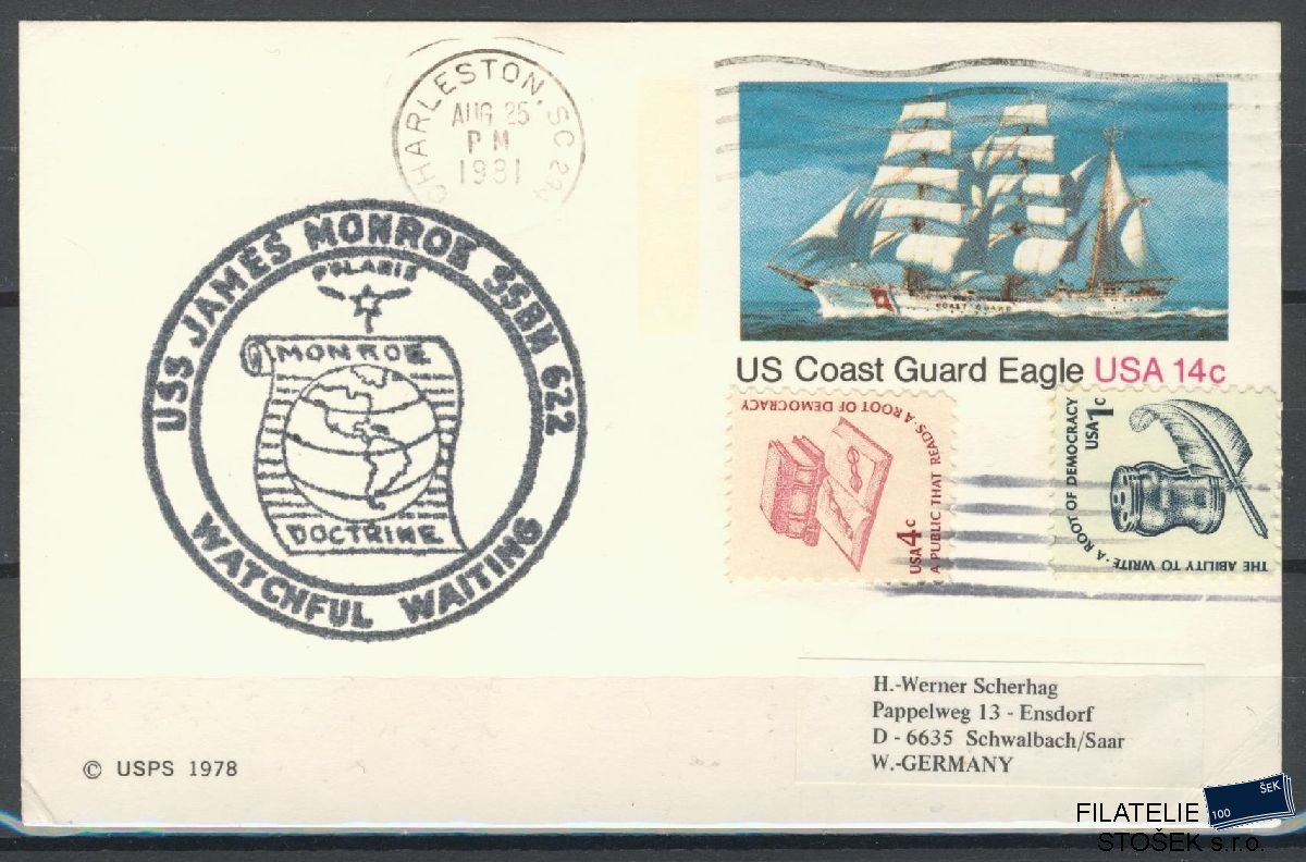 Lodní pošta celistvosti - USA - USS James Monroe