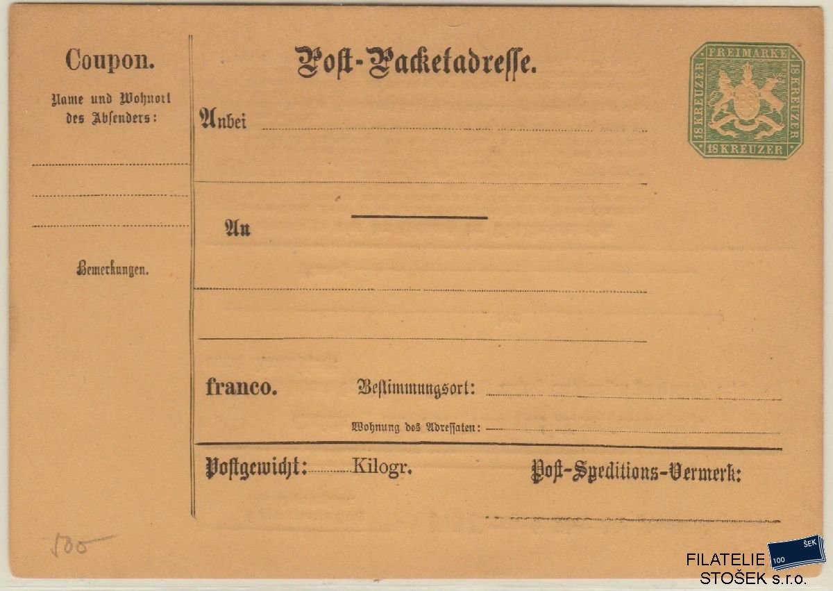 Německo celistvosti - Württemberg - Post-Packetadresse