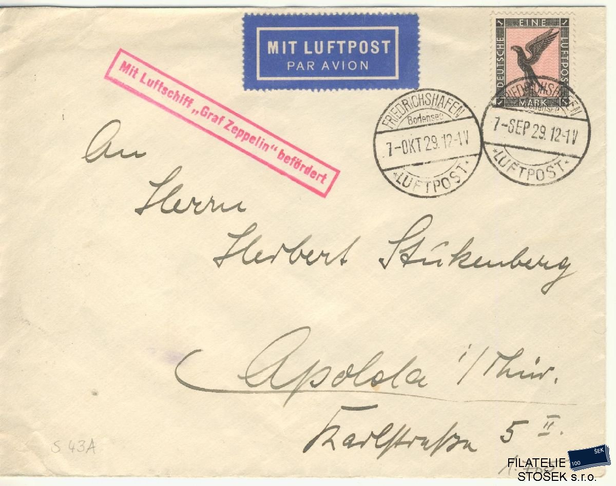 Deutsches Reich celistvost - Luftpost - Friedrischshafen - Apolota - Zeppelin