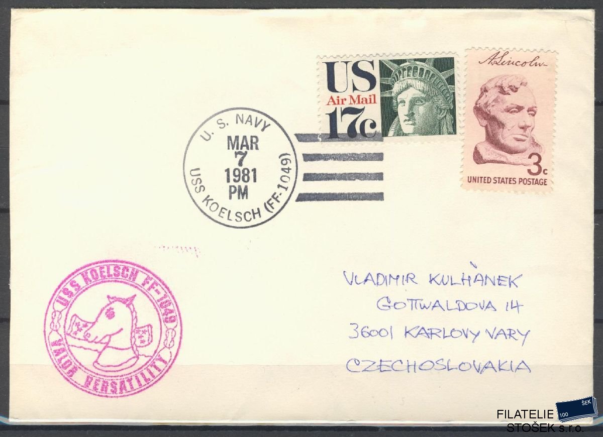 Lodní pošta celistvosti - USA - USS Koelsch