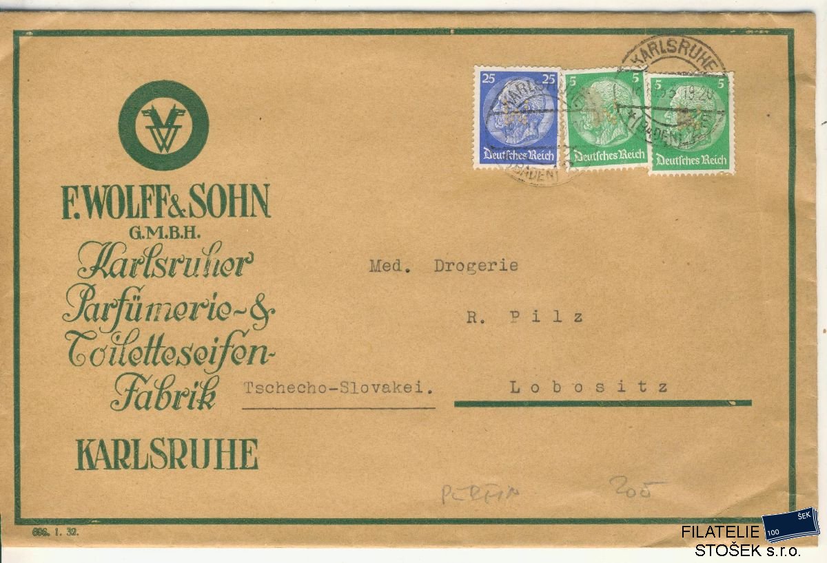 Deutsches Reich celistvost - Karlsruhe - Lobositz