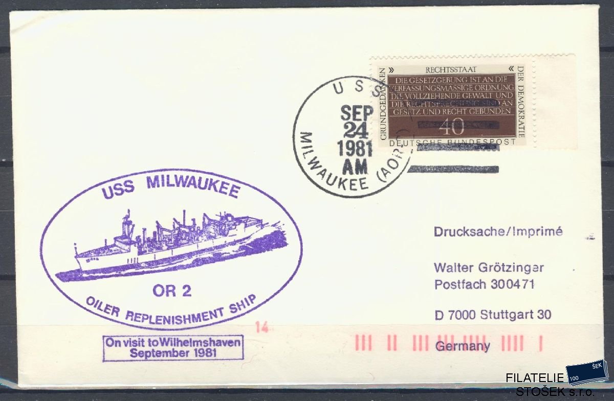Lodní pošta celistvosti - USA - USS Milwaukee