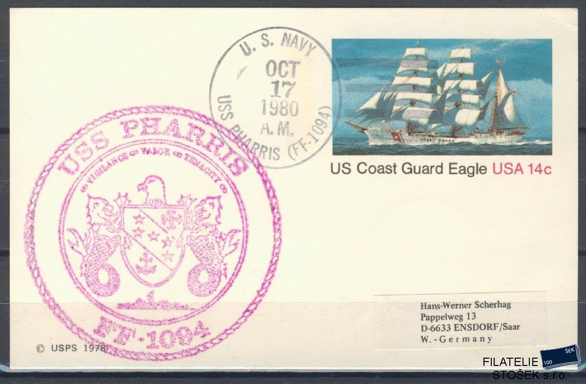 Lodní pošta celistvosti - USA - USS Pharis