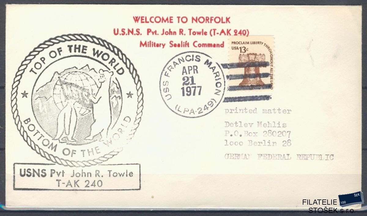 Lodní pošta celistvosti - USA - USS Pvt John R. Towle