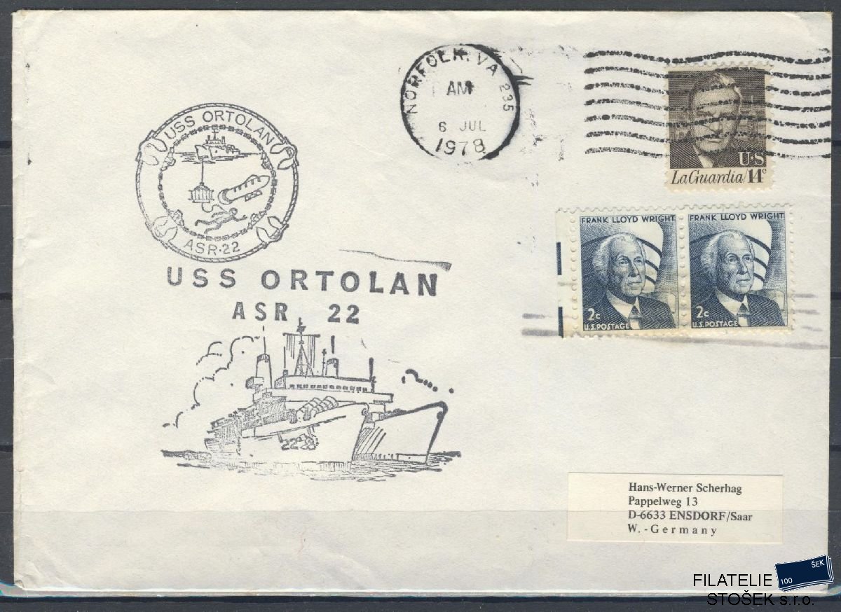 Lodní pošta celistvosti - USA - USS Ortolan