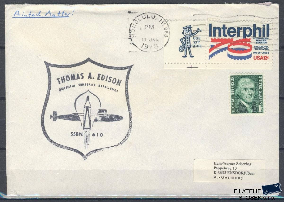 Lodní pošta celistvosti - USA - USS Thomas A. Edison