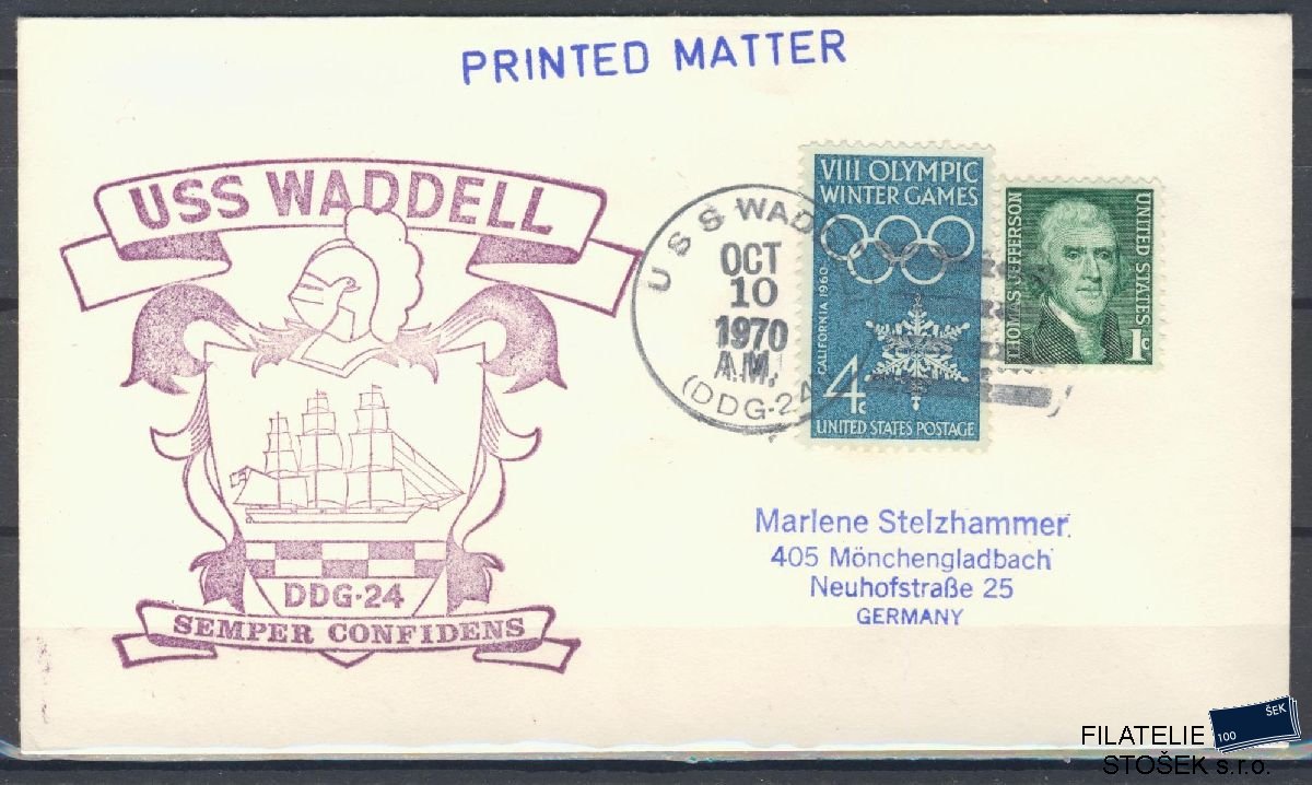 Lodní pošta celistvosti - USA - USS Waddell