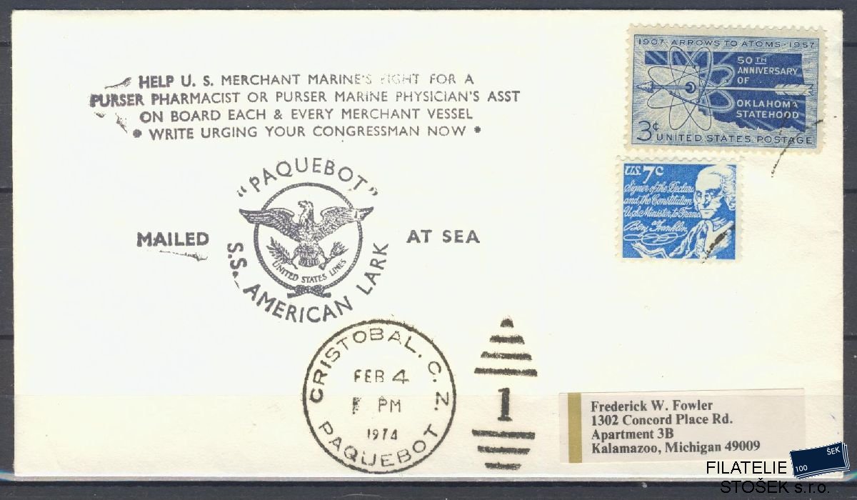 Lodní pošta celistvosti - USA - USS American Lark