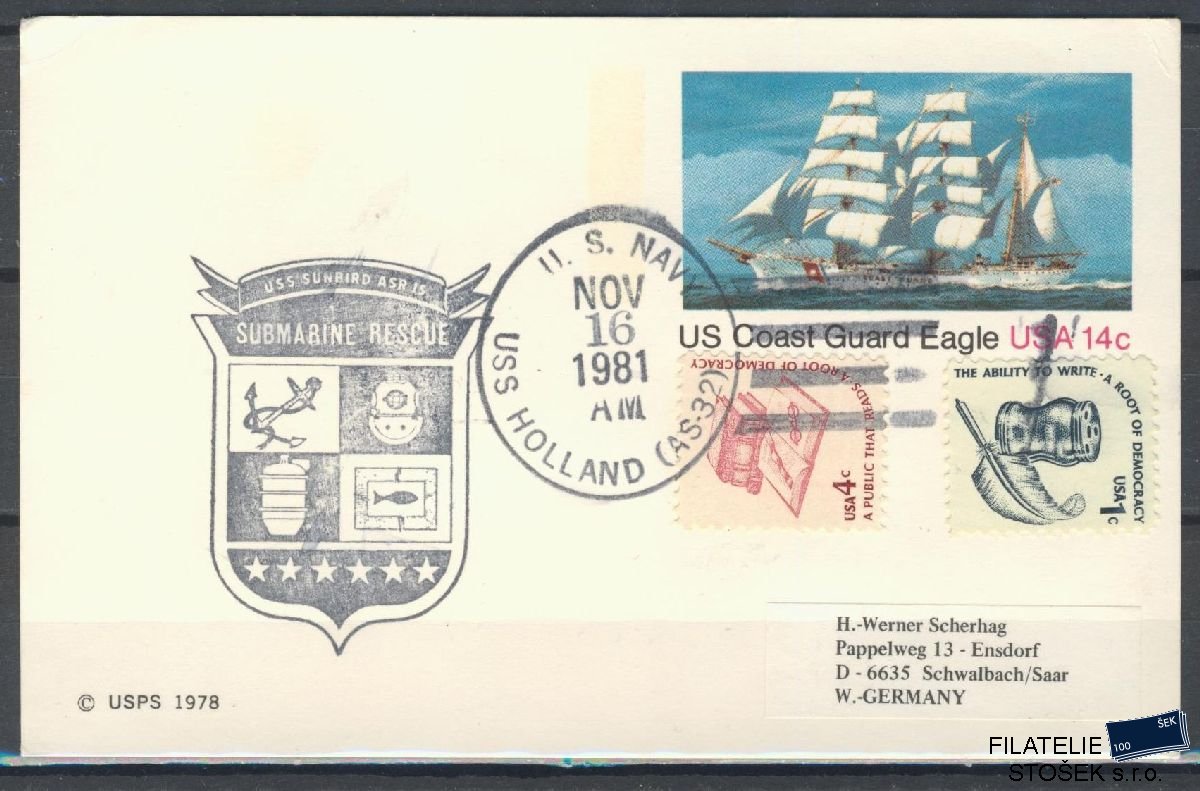Lodní pošta celistvosti - USA - USS Holland