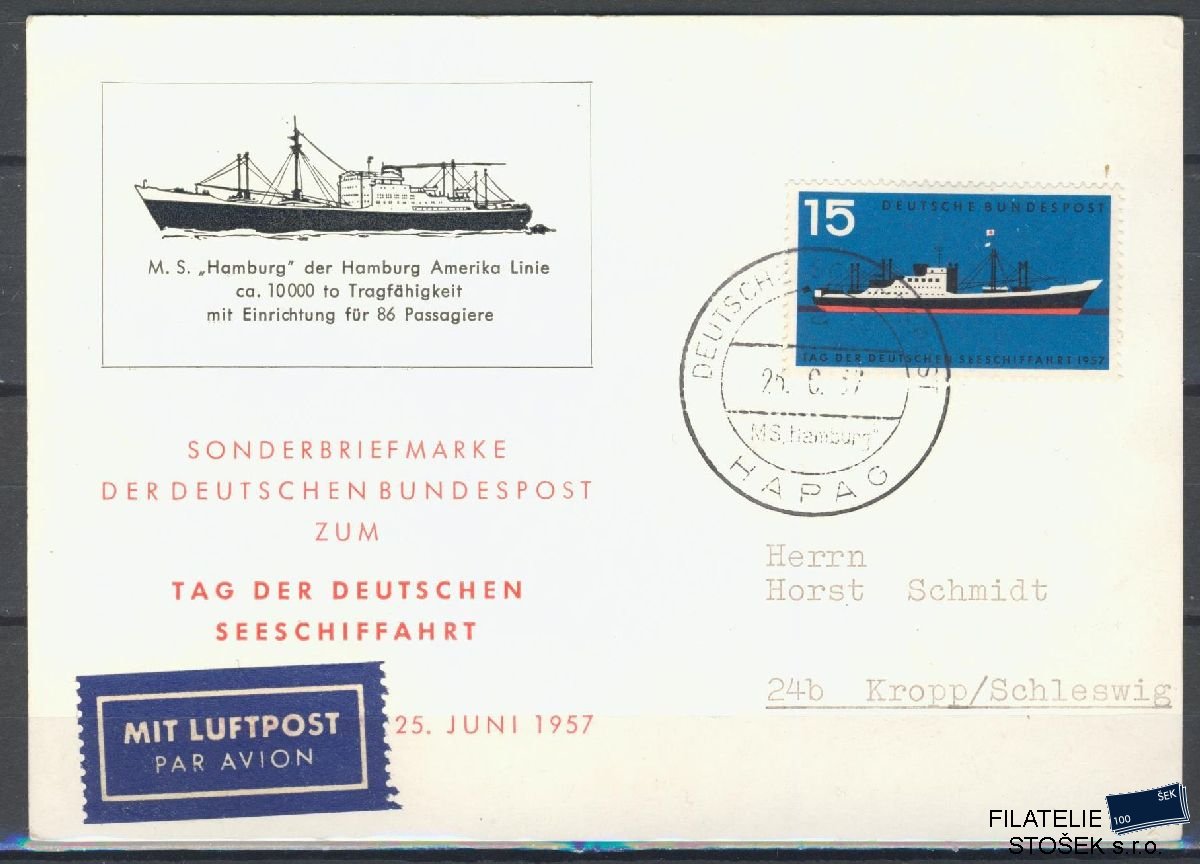 Lodní pošta celistvosti - Deutsche Schifpost - MS Hamburg