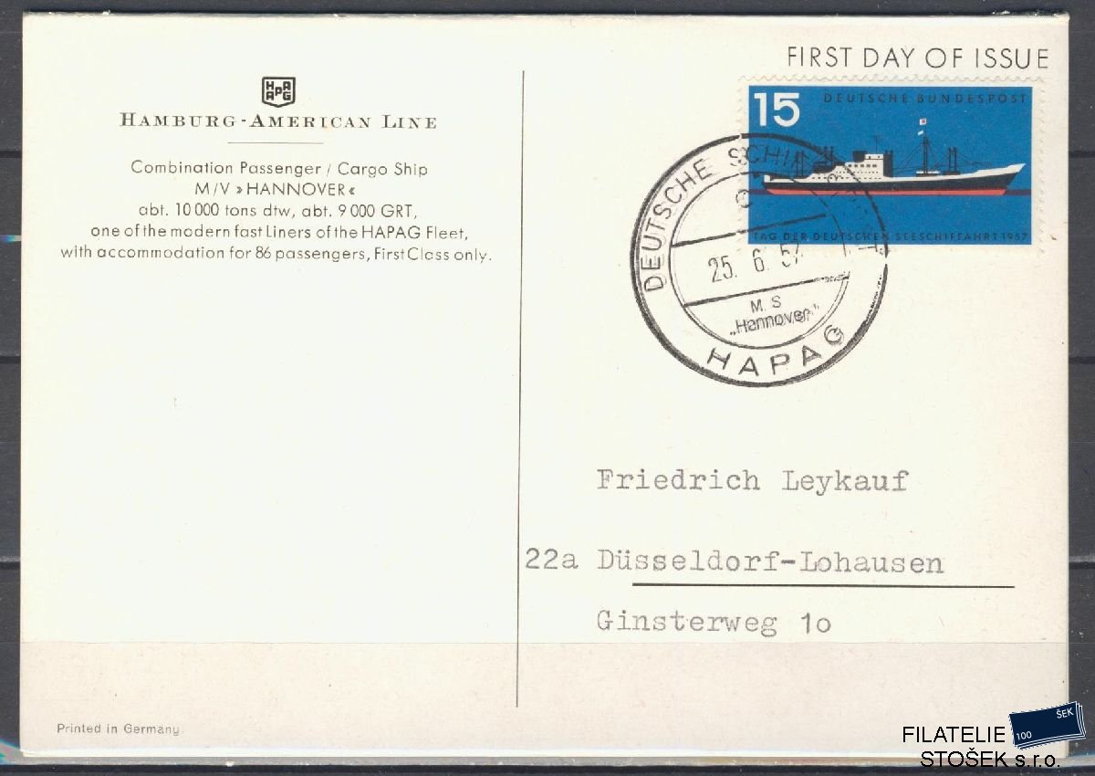 Lodní pošta celistvosti - Deutsche Schifpost - MS Hannover