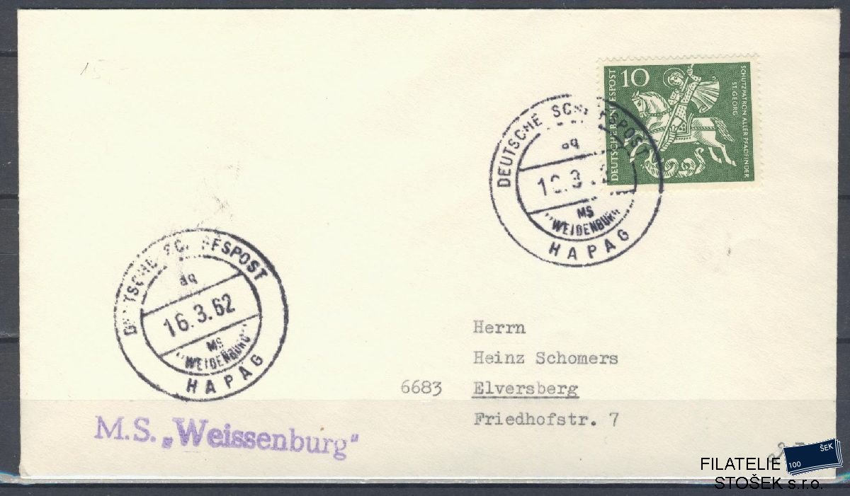 Lodní pošta celistvosti - Deutsche Schifpost - MS Weidenburg