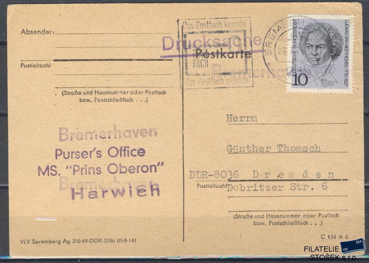Lodní pošta celistvosti - Deutsche Schifpost - MS Prins Oberon