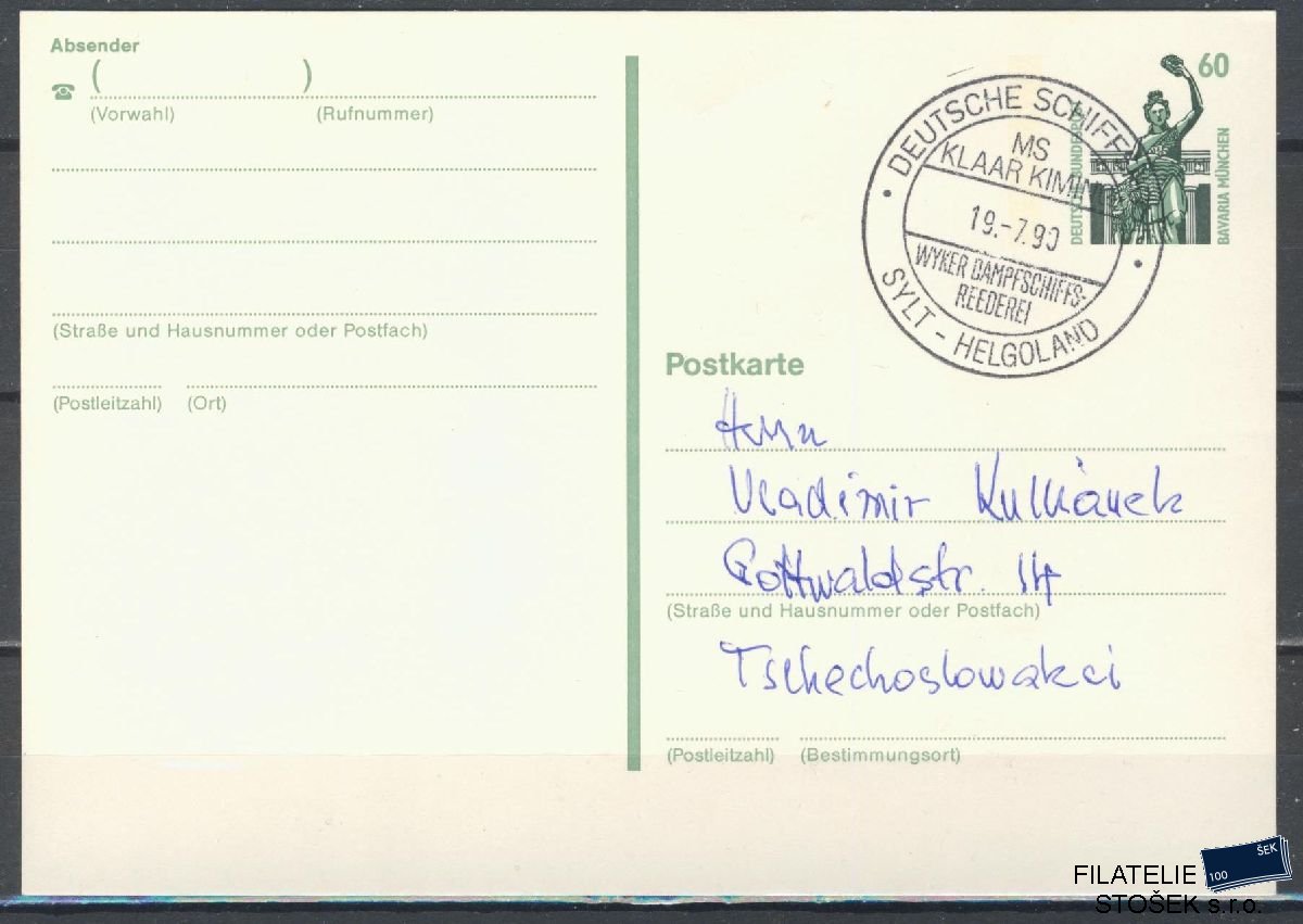 Lodní pošta celistvosti - Deutsche Schifpost - MS Klaar Kimino