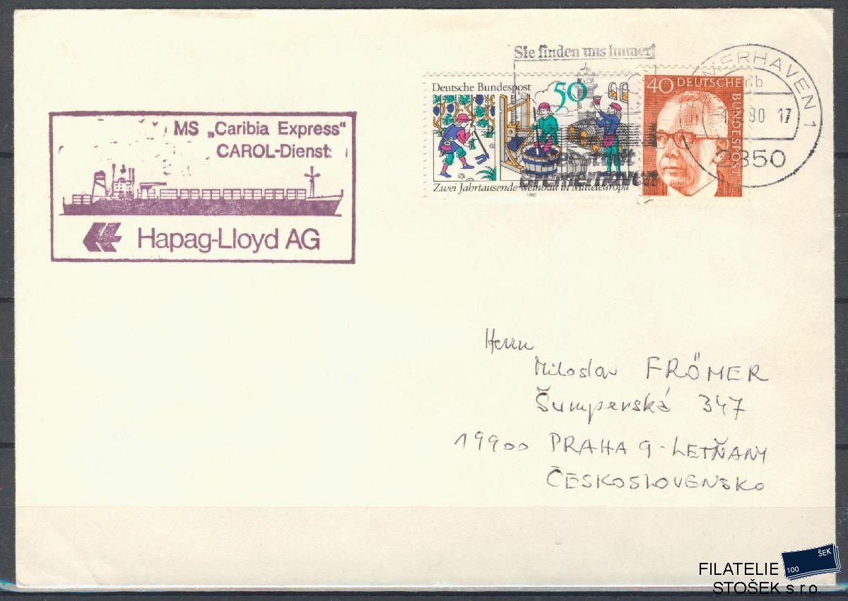 Lodní pošta celistvosti - Deutsche Schifpost - MS Caribia Expres