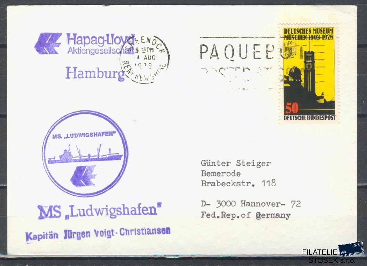 Lodní pošta celistvosti - Deutsche Schifpost - MS Ludwigshafen