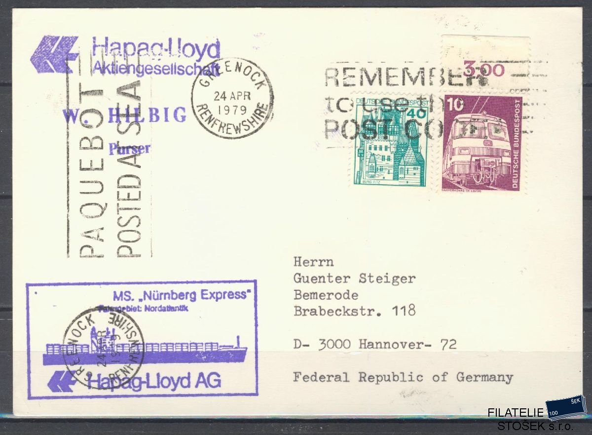 Lodní pošta celistvosti - Deutsche Schifpost - MS Nurnberg Express