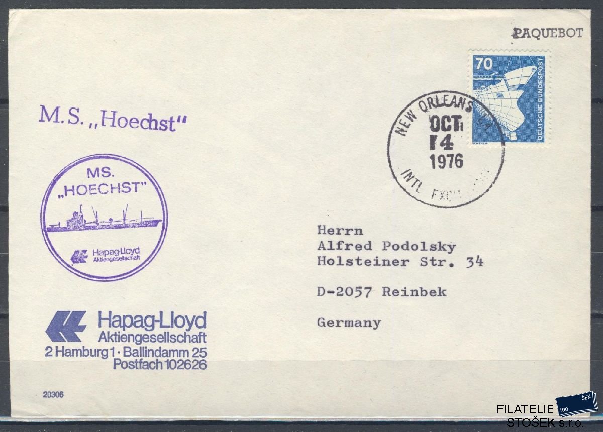 Lodní pošta celistvosti - Deutsche Schifpost - MS Hoechst Express