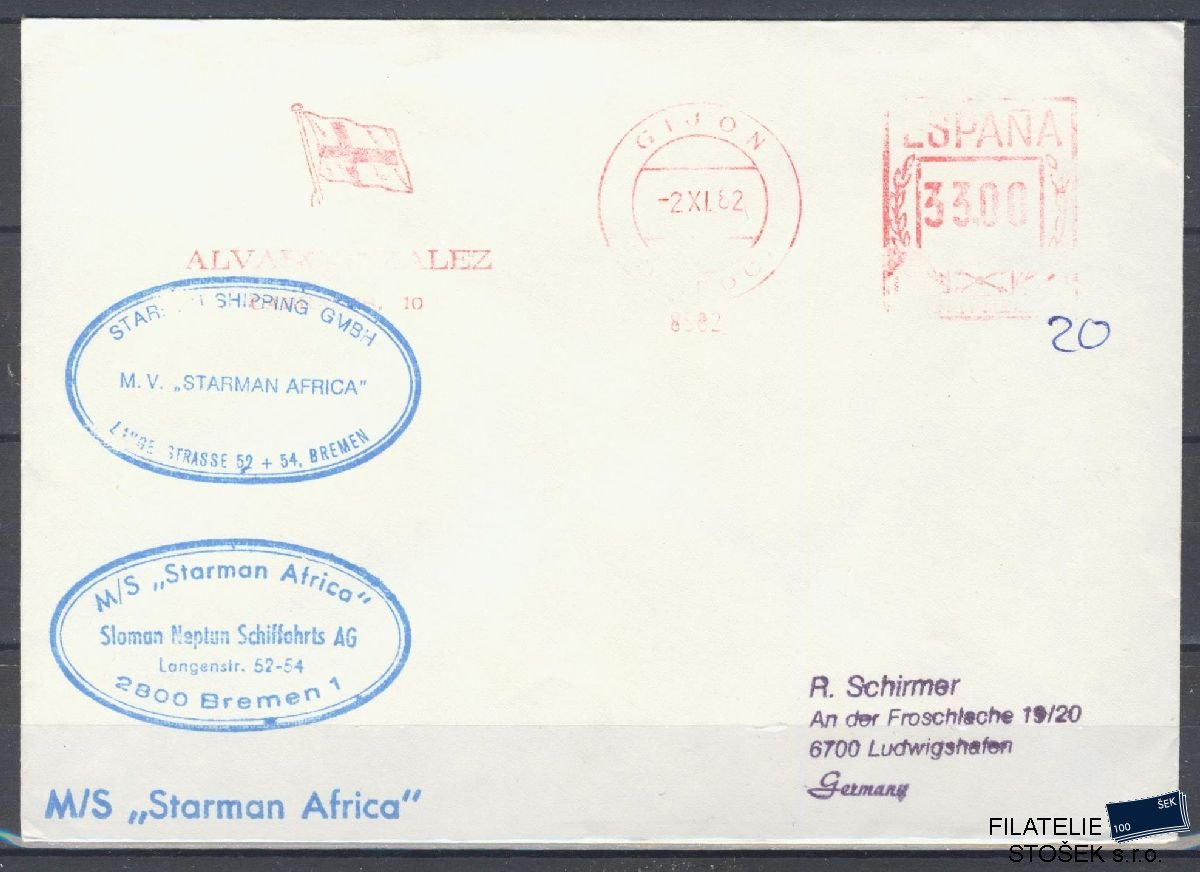 Lodní pošta celistvosti - Deutsche Schifpost - MS Starman Africa