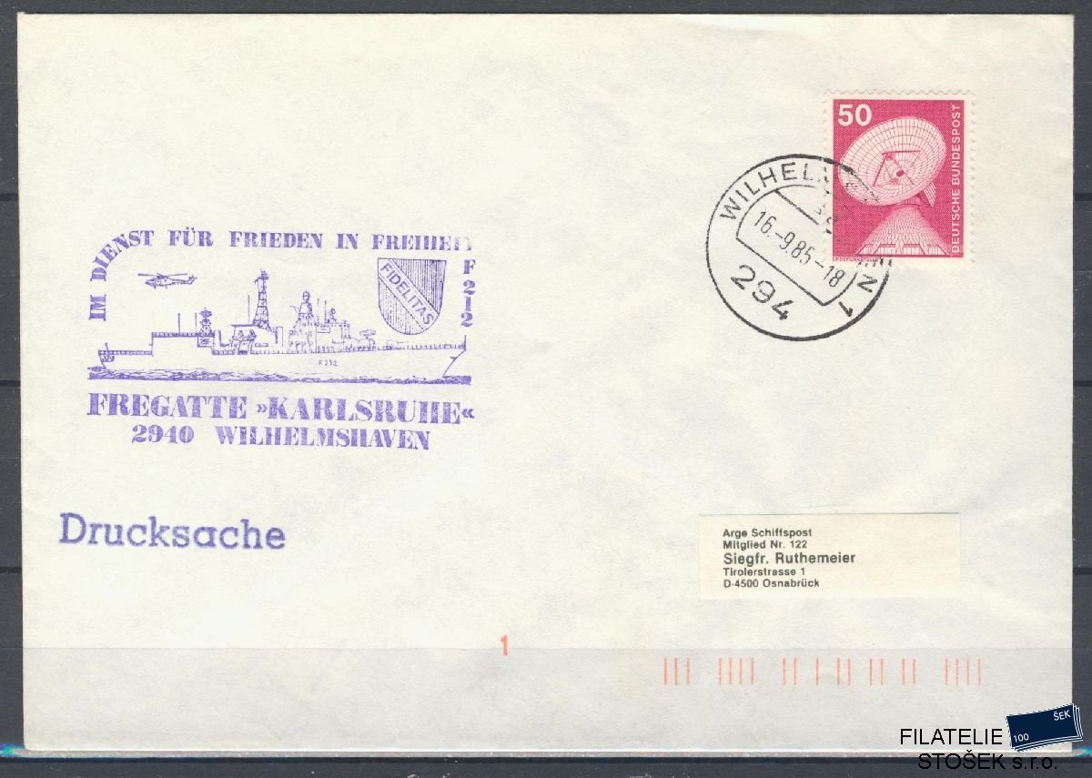 Lodní pošta celistvosti - Deutsche Schifpost - Fregate Karlsruhe